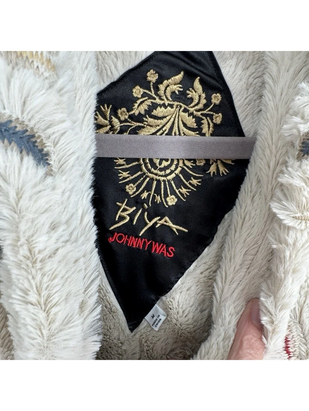 Johnny Was Biya coat womens medium M embroidered hooded faux fur boho floral